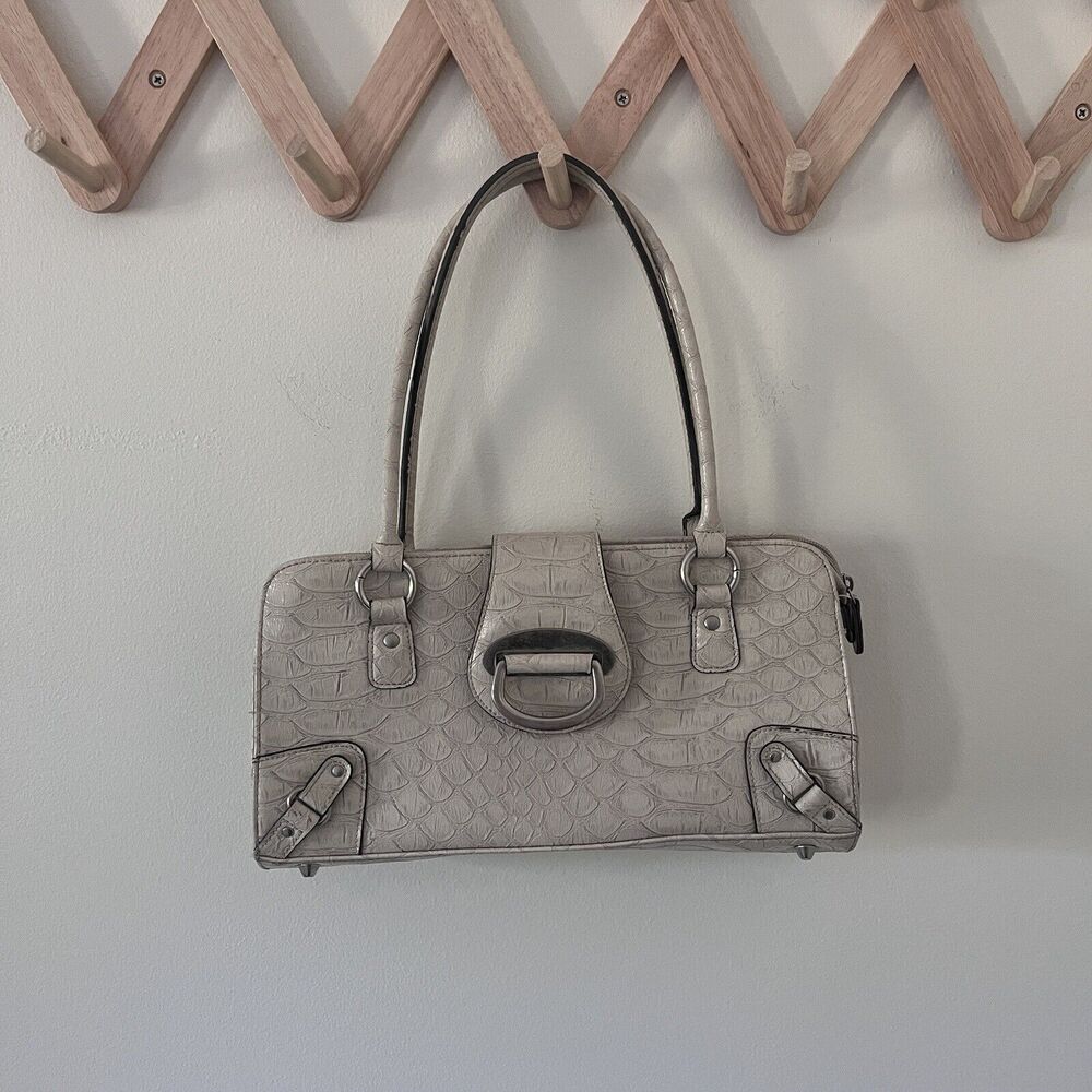 HILLARD AND HANSON beige vinyl purse handbag, 12" wide, zipper closure